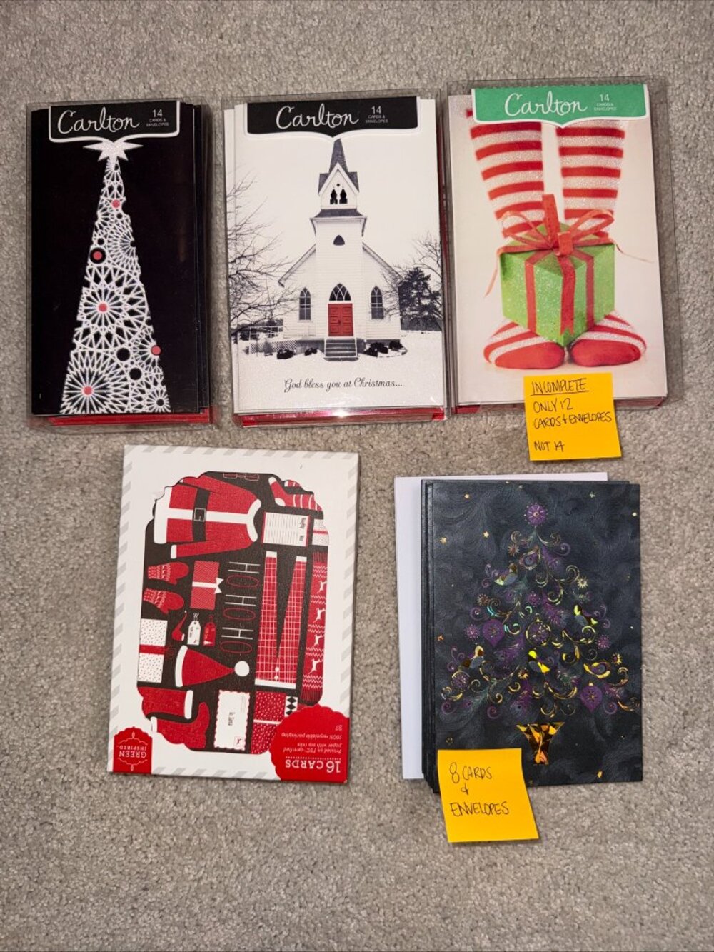Holiday Christmas Cards Mixed Lot 4 Boxes 1 - 8 Pack Carlton Ect 64 Cards Total